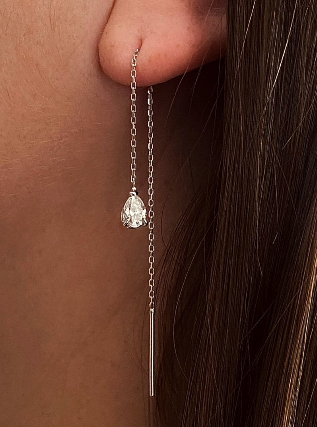 14K gold chain drop earring with a diamond or moissanite gemstone.