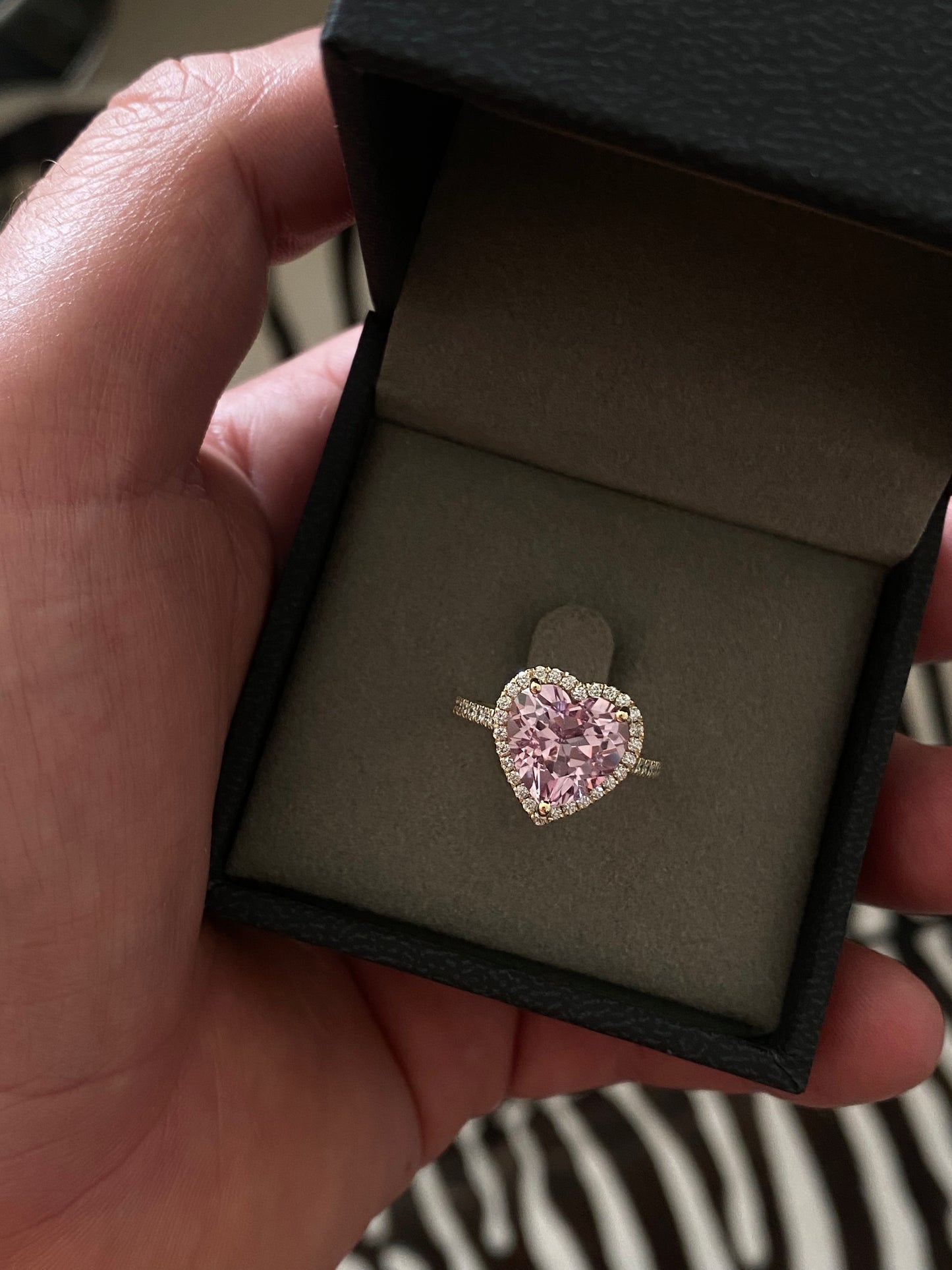 14K Gold Heart-Shaped Pink Morganite Ring with Natural Diamond Halo