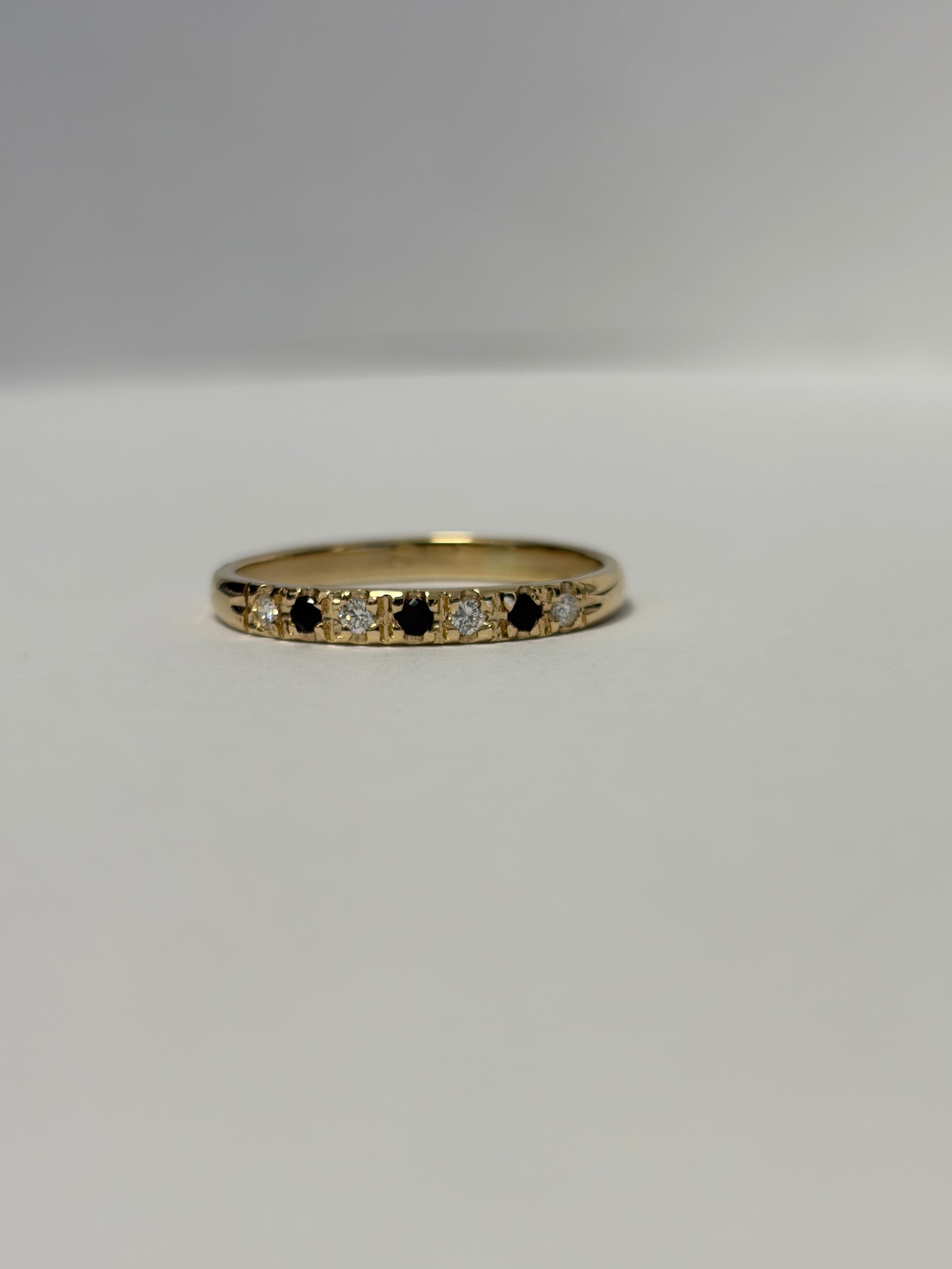 Vintage Half Eternity Ring with Black and White Natural Diamonds - 14K Gold