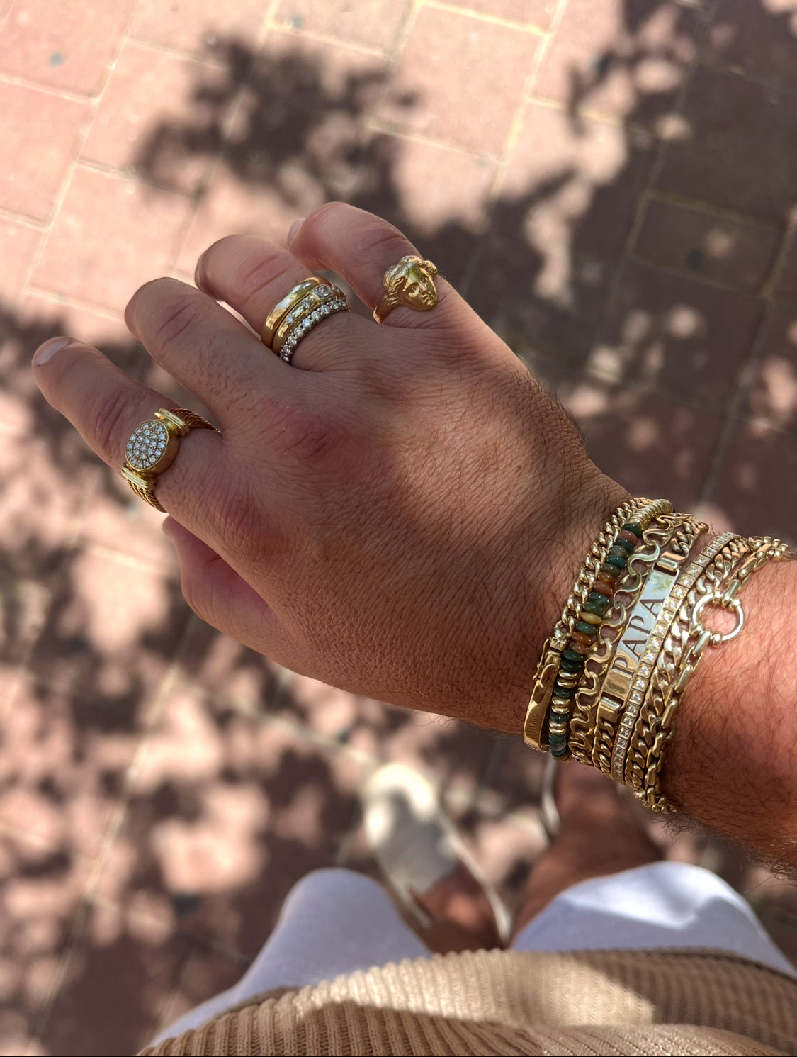 14K Solid Gold Bead Bracelet with Mixed Gemstones