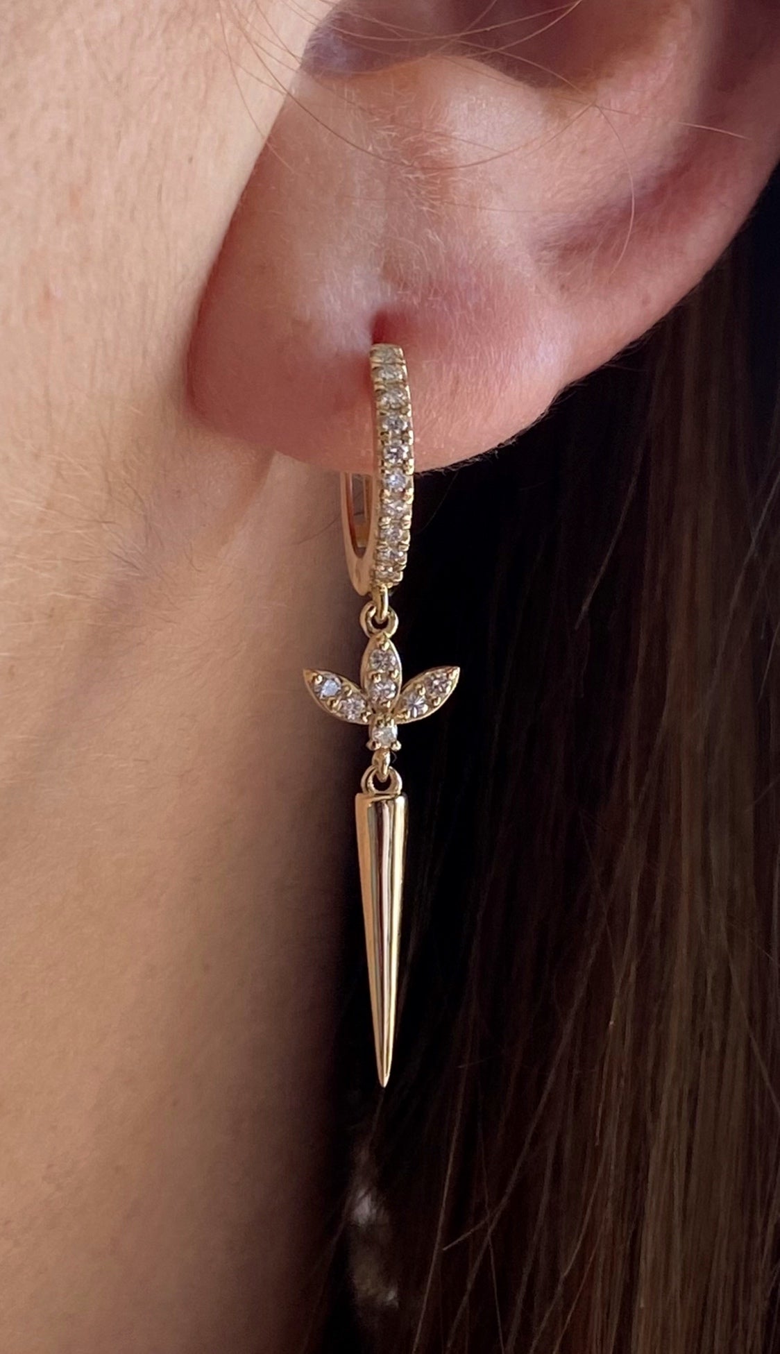 14K Gold Diamond Drop Earrings – Elegant Dangle Earrings for Women