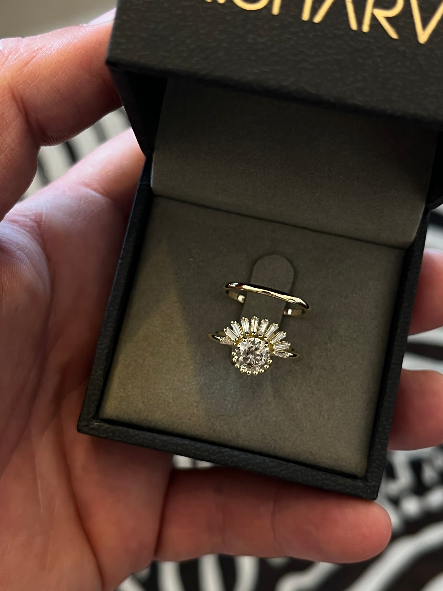 14K Gold Salt and Pepper Diamond Ring with Natural Tapered Baguette Diamonds – Unique Engagement or Statement Ring