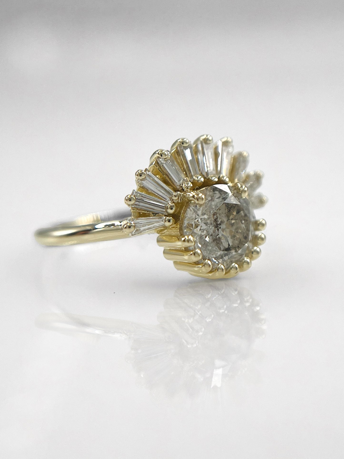 14K Gold Salt and Pepper Diamond Ring with Natural Tapered Baguette Diamonds – Unique Engagement or Statement Ring