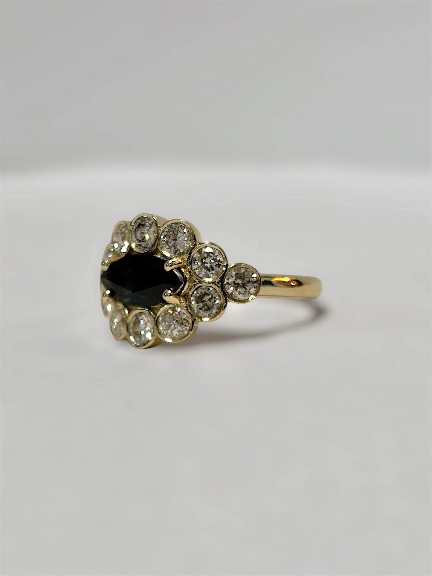 Marquise Sapphire Diamond Halo Ring - 1.30 Carat Diamonds in 14K Gold