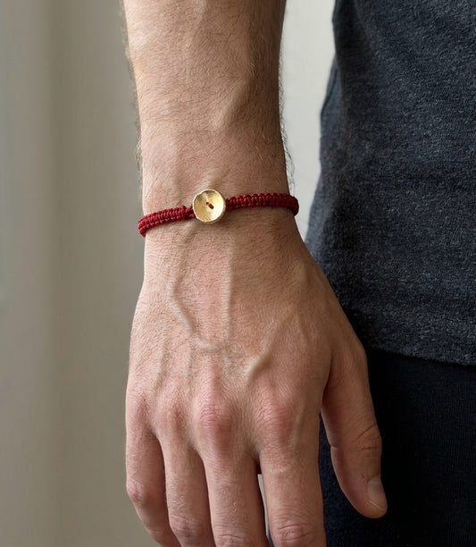 Gold Button Red String Bracelet