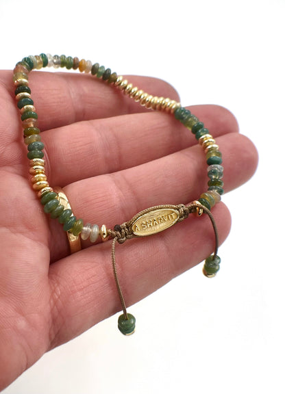 Solid Gold Bead Bracelet with Mixed Gemstones