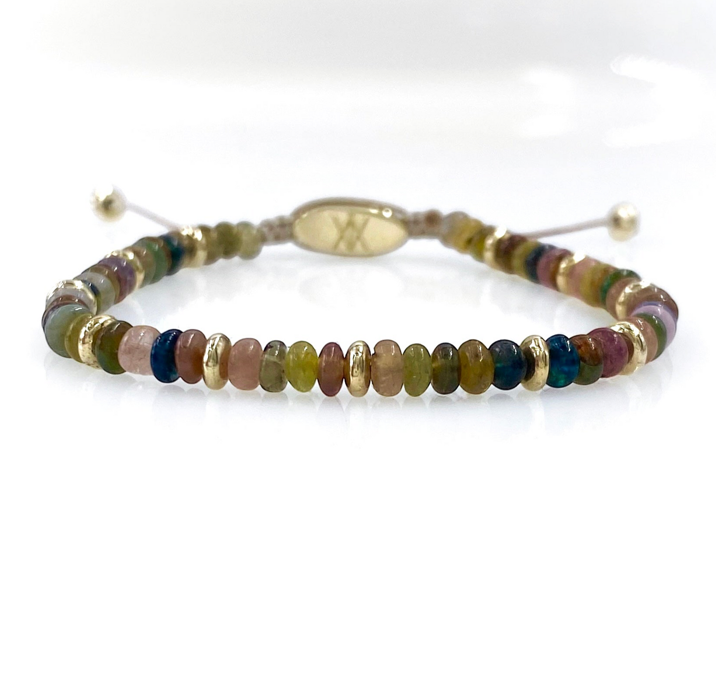 14K Solid Gold Bead Bracelet with Mixed Color Sapphire Gemstones