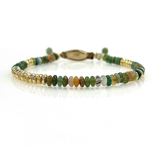 14K Solid Gold Bead Bracelet with Mixed Gemstones