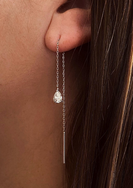 14K Gold Chain Drop Earrings | Dainty Diamond or Moissanite Earrings