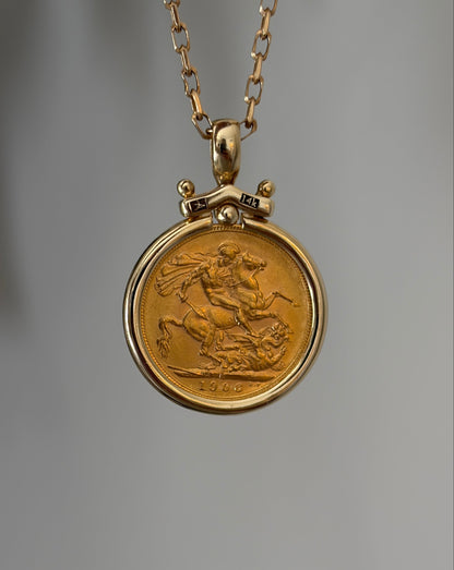 22K Gold Sovereign Coin Necklace - 14K Gold Chain - Vintage Coin Pendant - Handmade Fine Jewelry