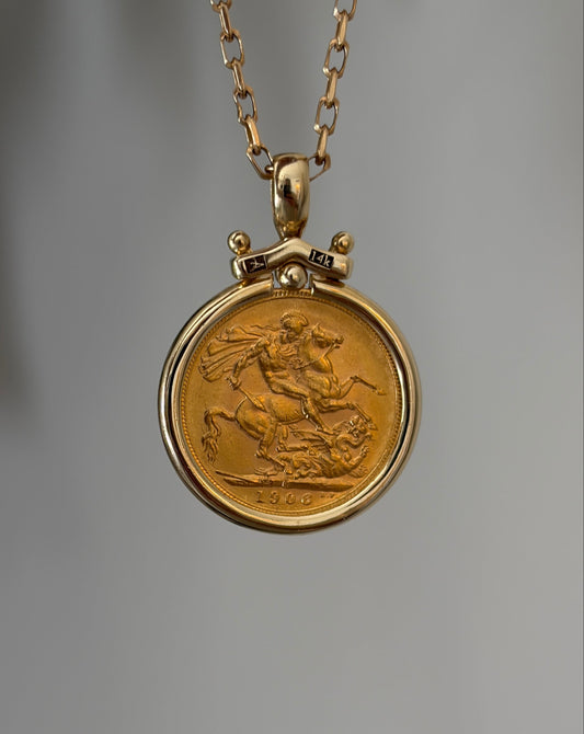 22K Gold Sovereign Coin Necklace - 14K Gold Chain - Vintage Coin Pendant - Handmade Fine Jewelry