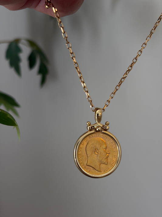 22K Gold Sovereign Coin Necklace - 14K Gold Chain - Vintage Coin Pendant - Handmade Fine Jewelry