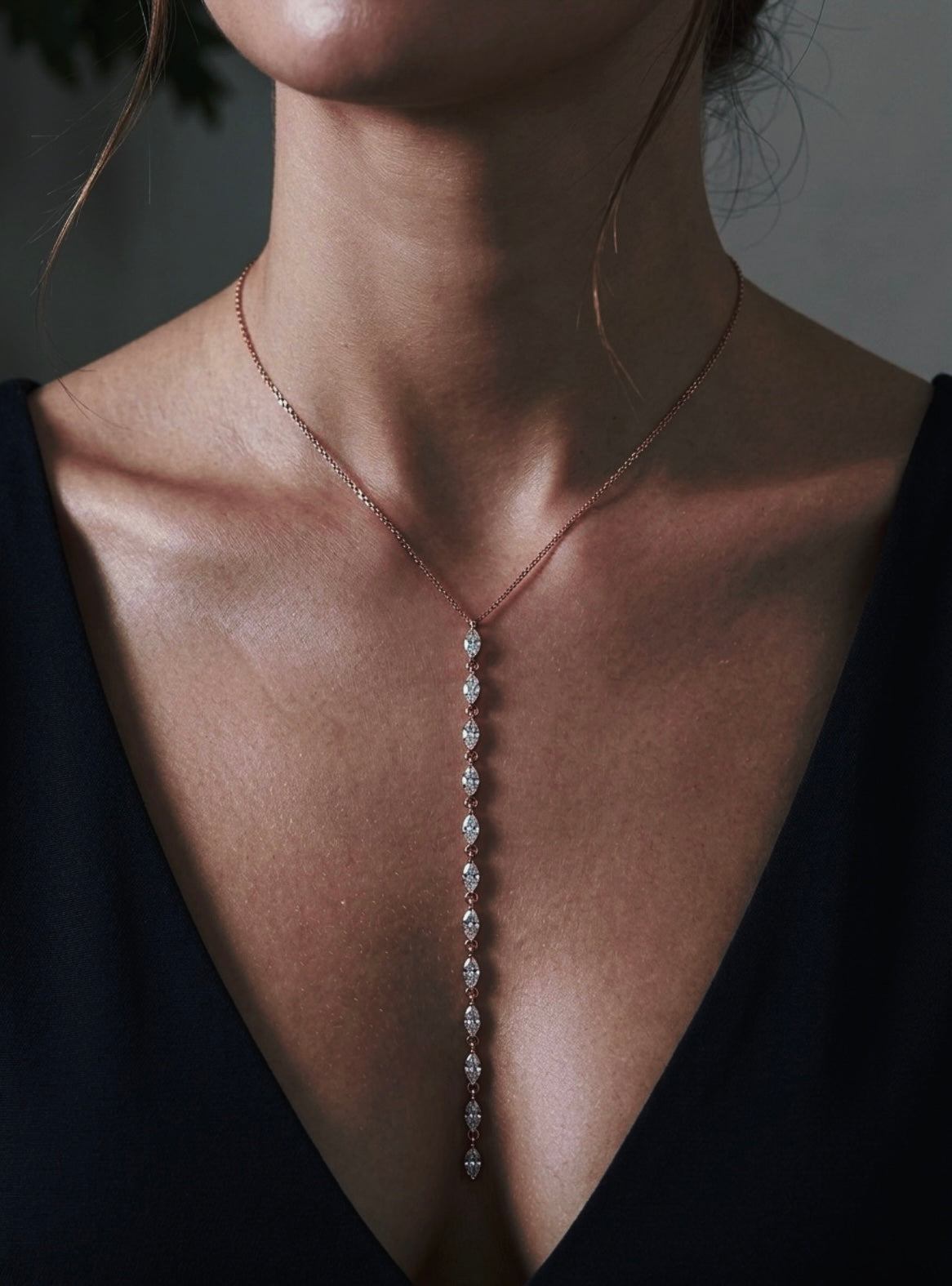 Y Necklace with Marquise Cut Lab Grown Diamonds - 14K Gold