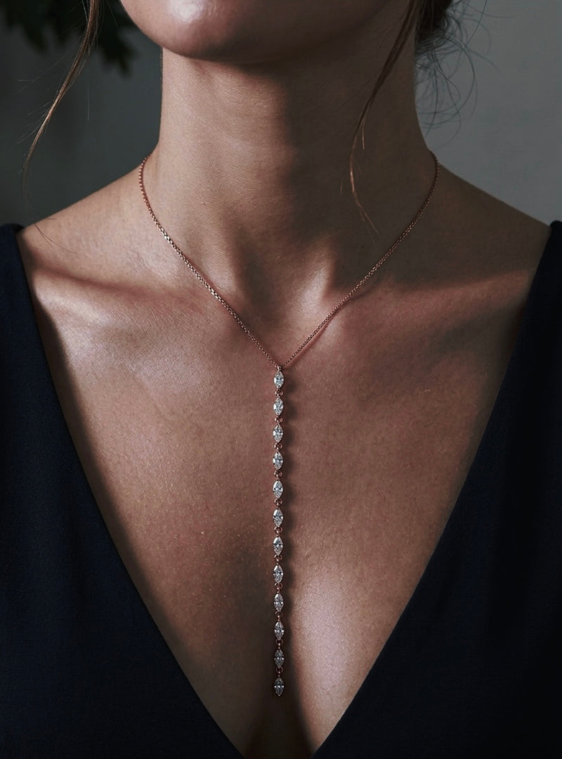 Y Necklace with Marquise Cut Lab Grown Diamonds - 14K Gold