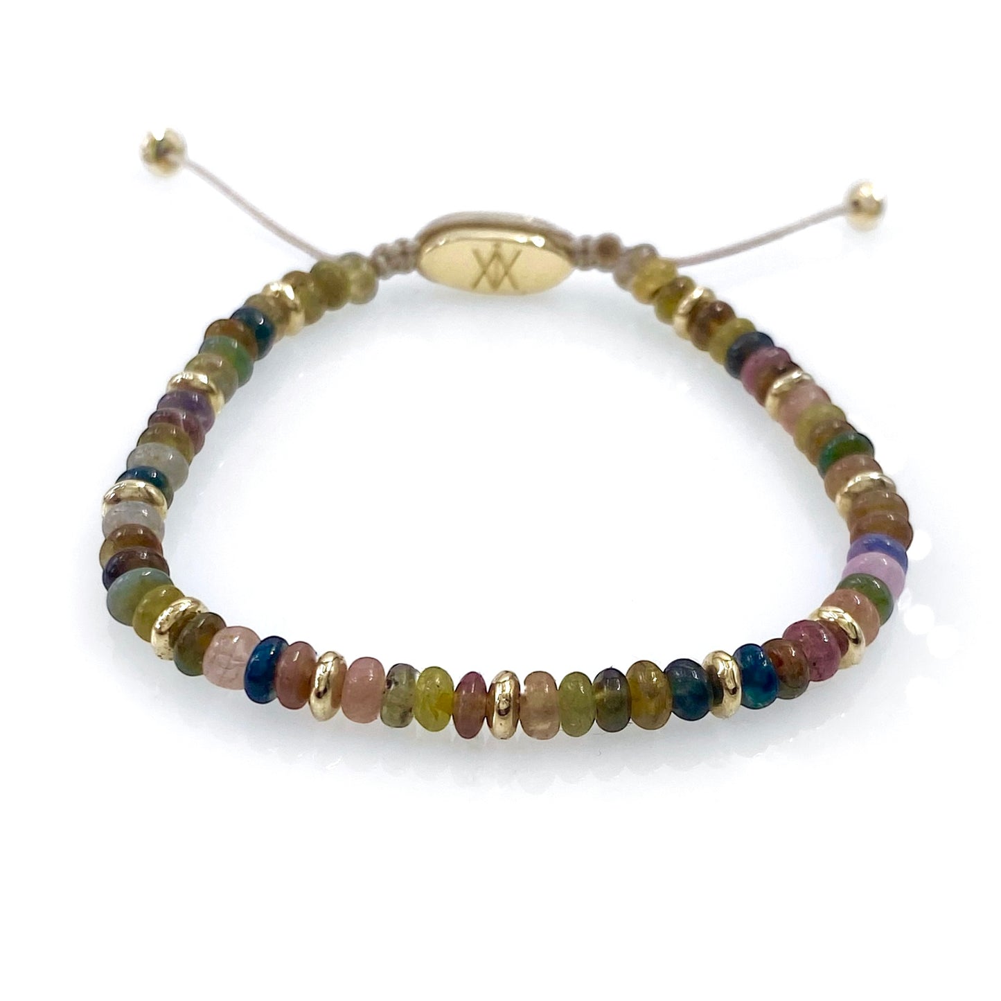 14K Solid Gold Bead Bracelet with Mixed Color Sapphire Gemstones