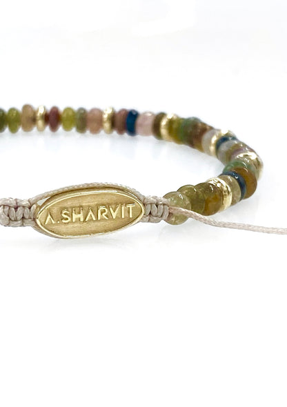 Solid Gold Bead Bracelet with Mixed Color Sapphire Gemstones