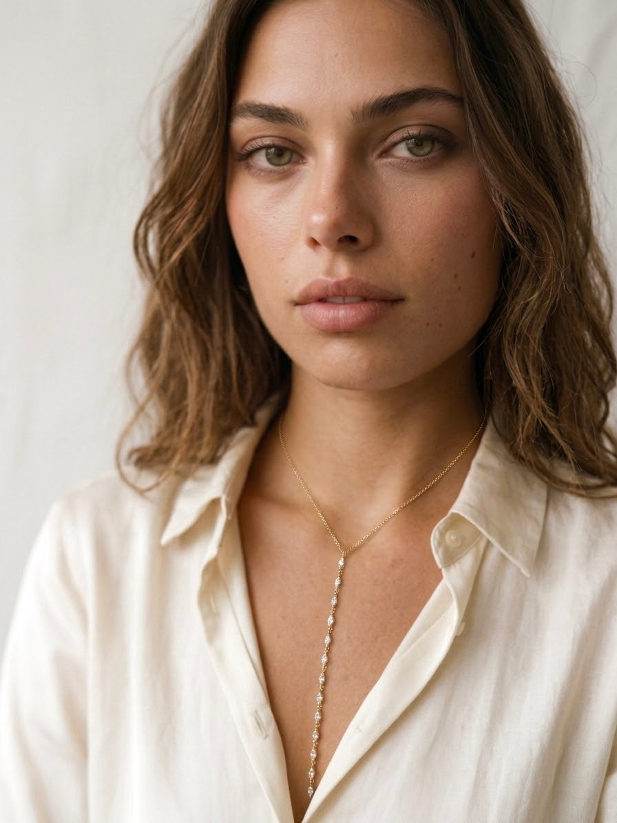 Y Necklace with Marquise Cut Lab Grown Diamonds - 14K Gold