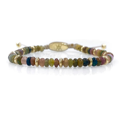 Solid Gold Bead Bracelet with Mixed Color Sapphire Gemstones