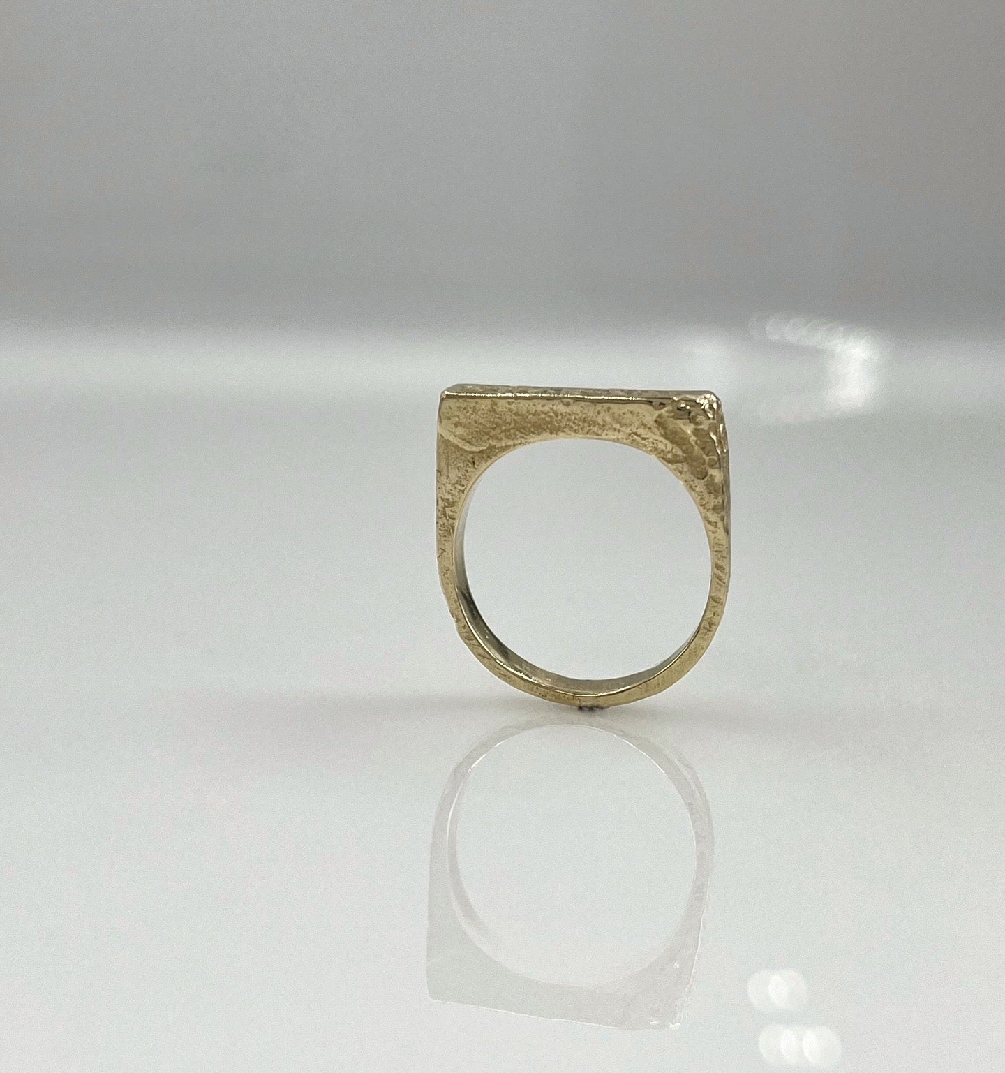 14K Solid Gold Raw Texture Square Ring – Handcrafted Minimalist Statement Piece