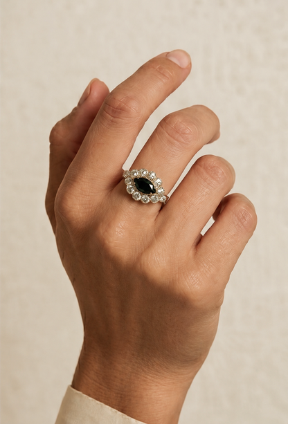 Marquise Sapphire Diamond Halo Ring - 1.30 Carat Diamonds in 14K Gold