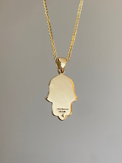 Hamsa Hand Diamond Necklace | 1.05ct Lab Grown Diamonds | 14K Gold Pendant
