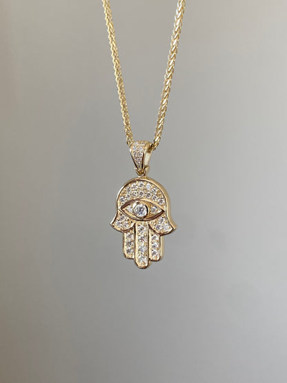Hamsa Hand Diamond Necklace | 1.05ct Lab Grown Diamonds | 14K Gold Pendant