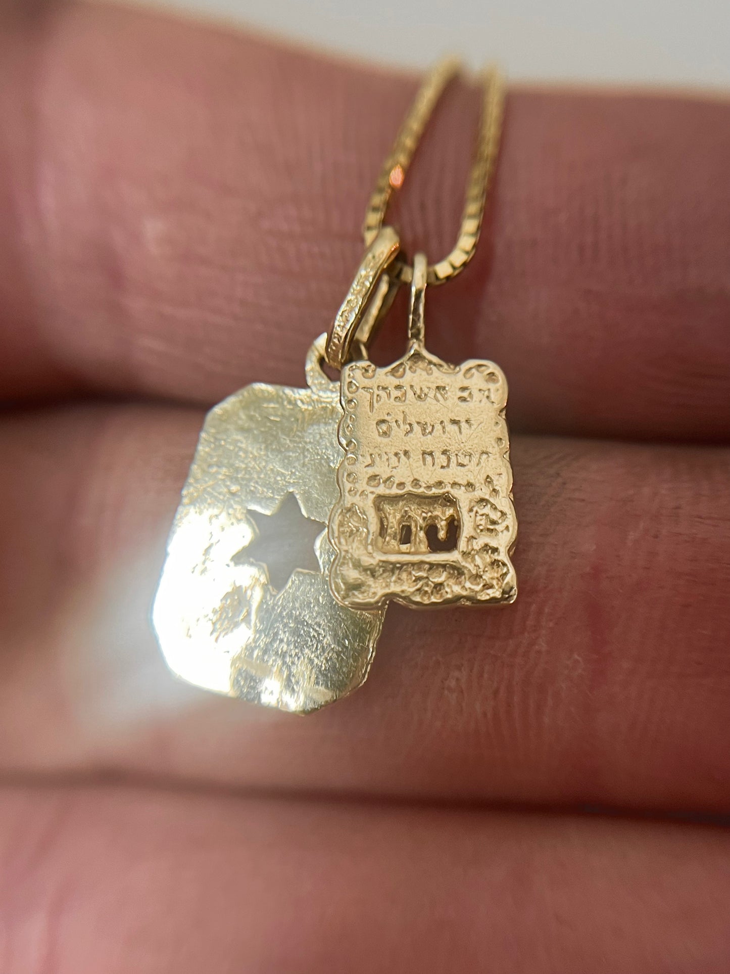 Chai on the western wall & star of david 14k Gold Necklace