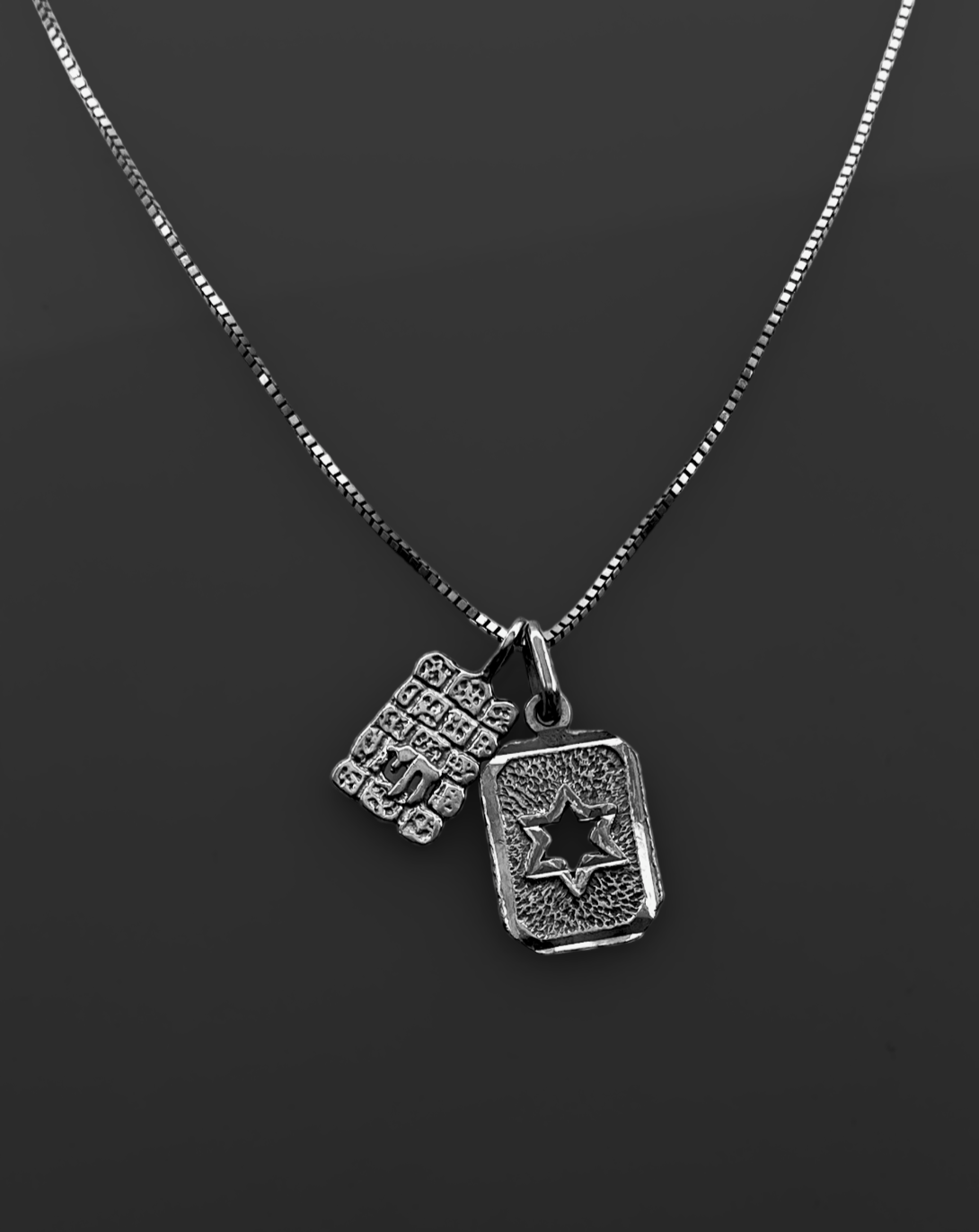 Chai on the western wall & star of david sterling silver necklace