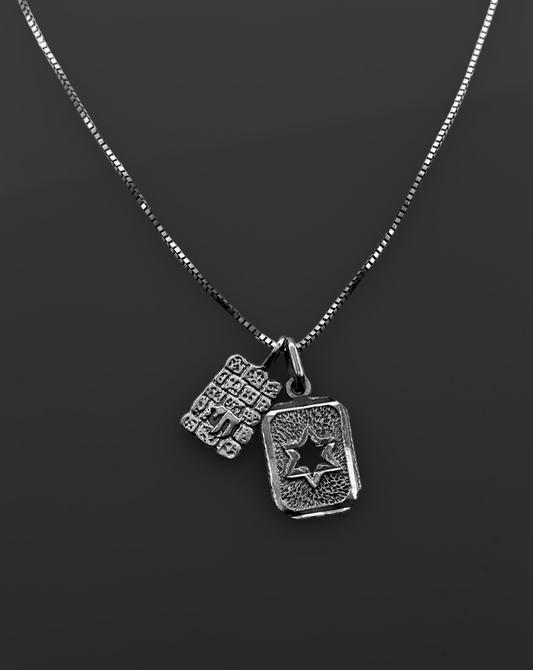 Chai on the western wall & star of david sterling silver necklace