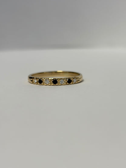 Vintage Half Eternity Ring with Black and White Natural Diamonds - 14K Gold