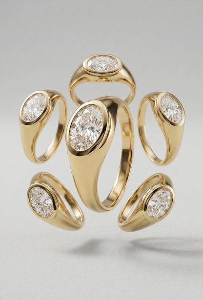 1.5 Carat Oval Lab Diamond Ring in 14K Gold - Handmade Engagement Ring