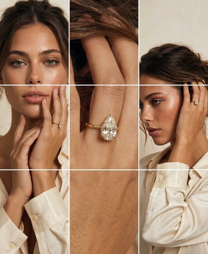 Pear Cut Lab Diamond Ring in 14K Gold - Custom Carat Sizes