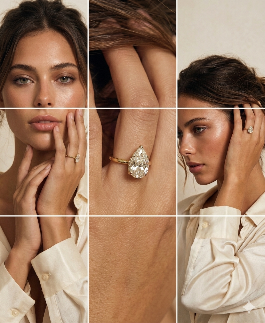 Pear Cut Lab Diamond Ring in 14K Gold - Custom Carat Sizes