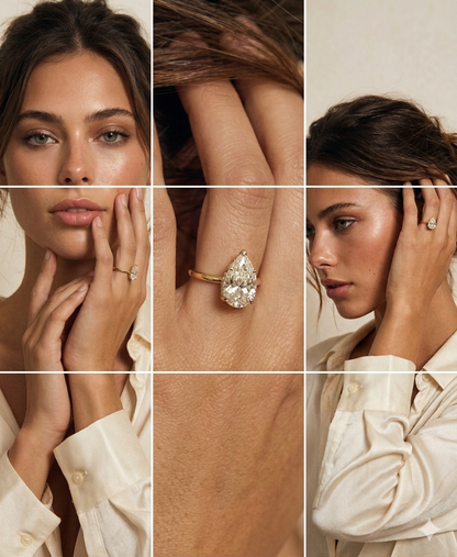 Pear Cut Lab Diamond Ring in 14K Gold - Custom Carat Sizes
