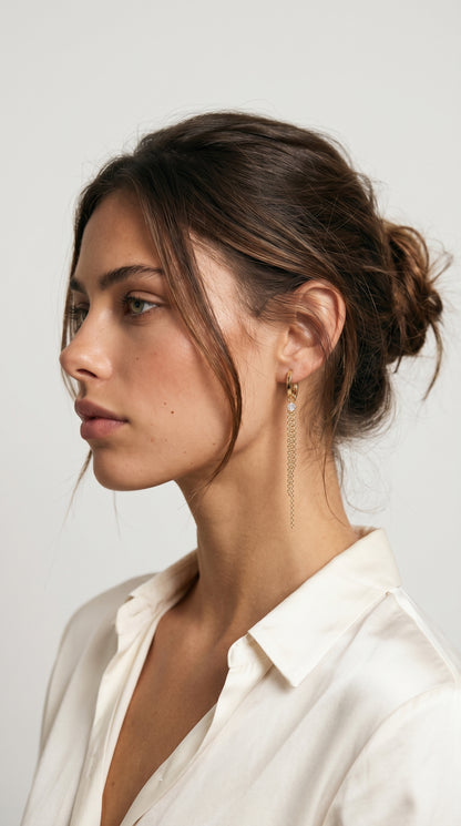 14k Solid Gold Diamond Drop Earring with Dangle Chains – 0.1ct Natural Diamond