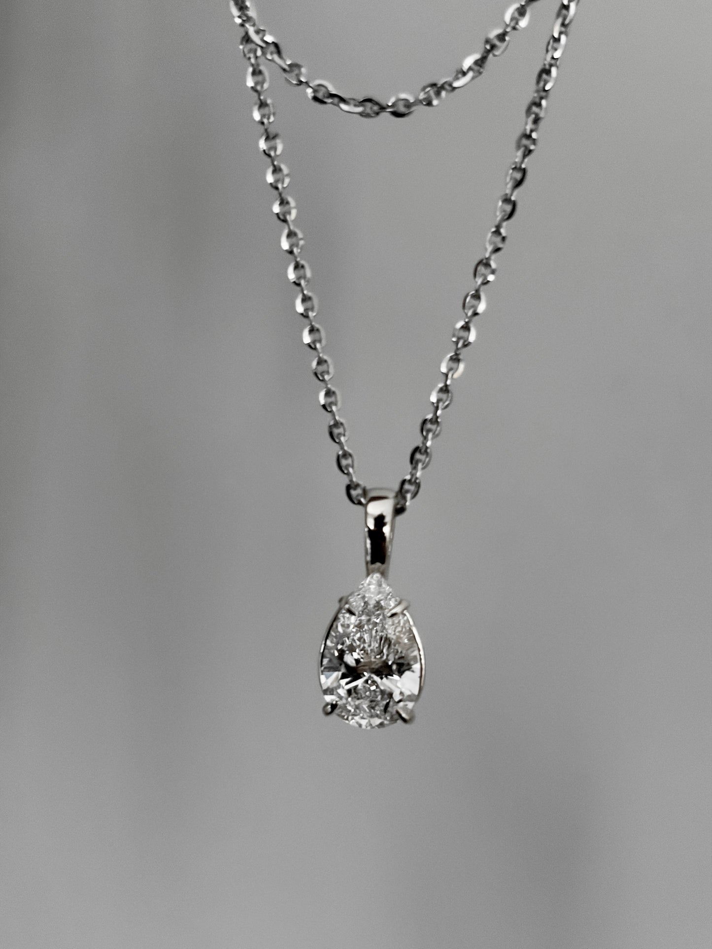 Double Diamond Necklace - Pear Cut Diamond Choker Necklace in 14K Gold