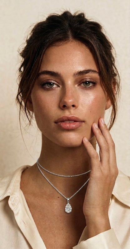 Double Diamond Necklace - Pear Cut Diamond Choker Necklace in 14K Gold