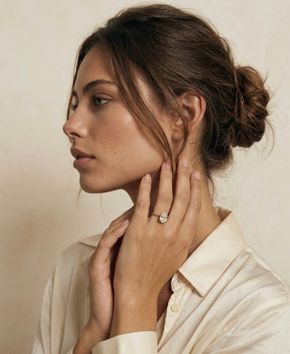 Pear Cut Lab Diamond Ring in 14K Gold - Custom Carat Sizes
