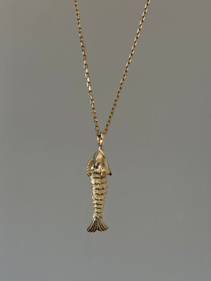 14k Solid Gold Articulated Fish Necklace - Handmade Vintage-Inspired Moving Pendant