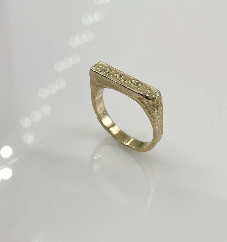 14K Solid Gold Raw Texture Square Ring – Handcrafted Minimalist Statement Piece