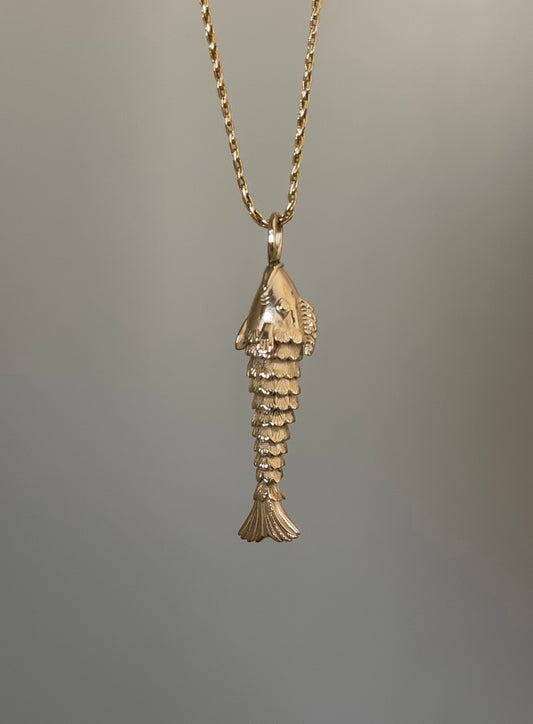 14k Solid Gold Articulated Fish Necklace - Handmade Vintage-Inspired Moving Pendant