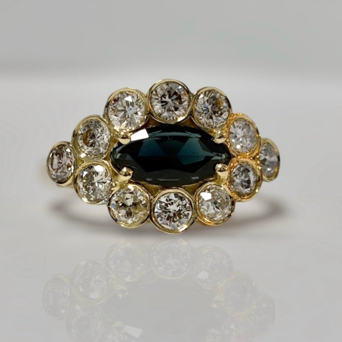 Marquise Sapphire Ring, Sapphire Diamond Ring, Sapphire Halo Ring, 14K Gold Sapphire Ring, Natural Diamond Ring, Lab Grown Diamond Ring, Vintage Sapphire Ring, Blue Sapphire Engagement Ring, Handmade Sapphire Ring, Marquise Cut Sapphire Jewelry.

