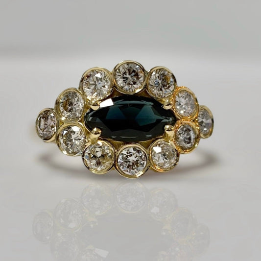Marquise Sapphire Ring, Sapphire Diamond Ring, Sapphire Halo Ring, 14K Gold Sapphire Ring, Natural Diamond Ring, Lab Grown Diamond Ring, Vintage Sapphire Ring, Blue Sapphire Engagement Ring, Handmade Sapphire Ring, Marquise Cut Sapphire Jewelry.
