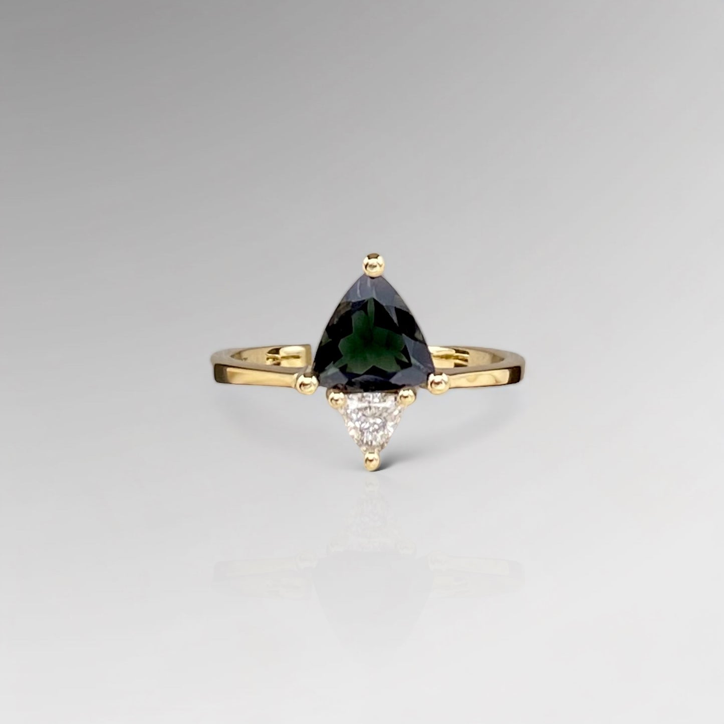 Tourmaline & Diamond Triangles Ring