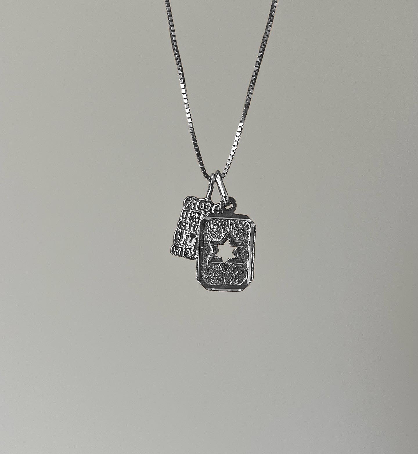 Chai on the western wall & star of david sterling silver necklace