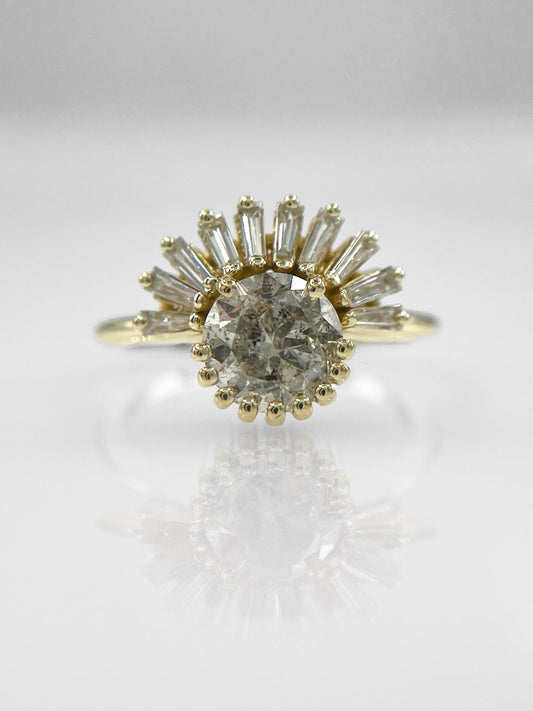 14K Gold Salt and Pepper Diamond Ring with Natural Tapered Baguette Diamonds – Unique Engagement or Statement Ring