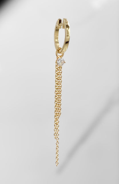 14k Solid Gold Diamond Drop Earring with Dangle Chains – 0.1ct Natural Diamond