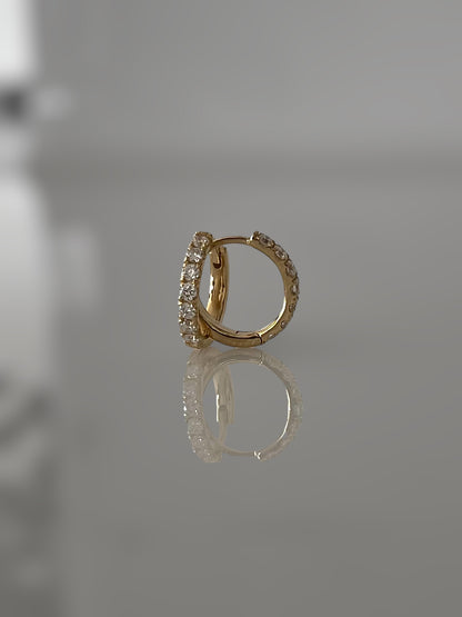 14K Gold Diamond Hoop Earrings - Natural Diamond Huggie Hoops | 8mm-11mm