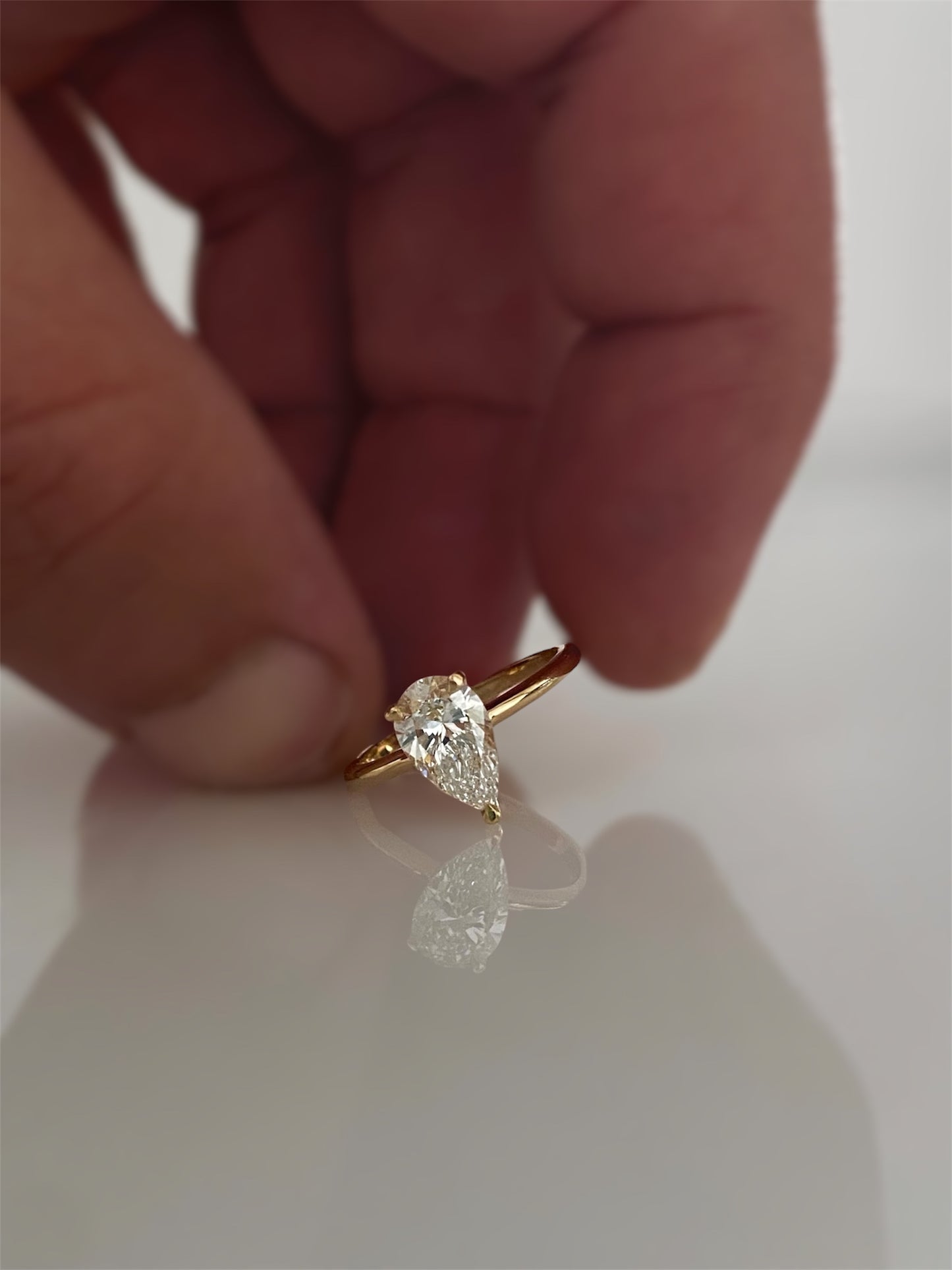 Pear Cut Lab Diamond Ring in 14K Gold - Custom Carat Sizes