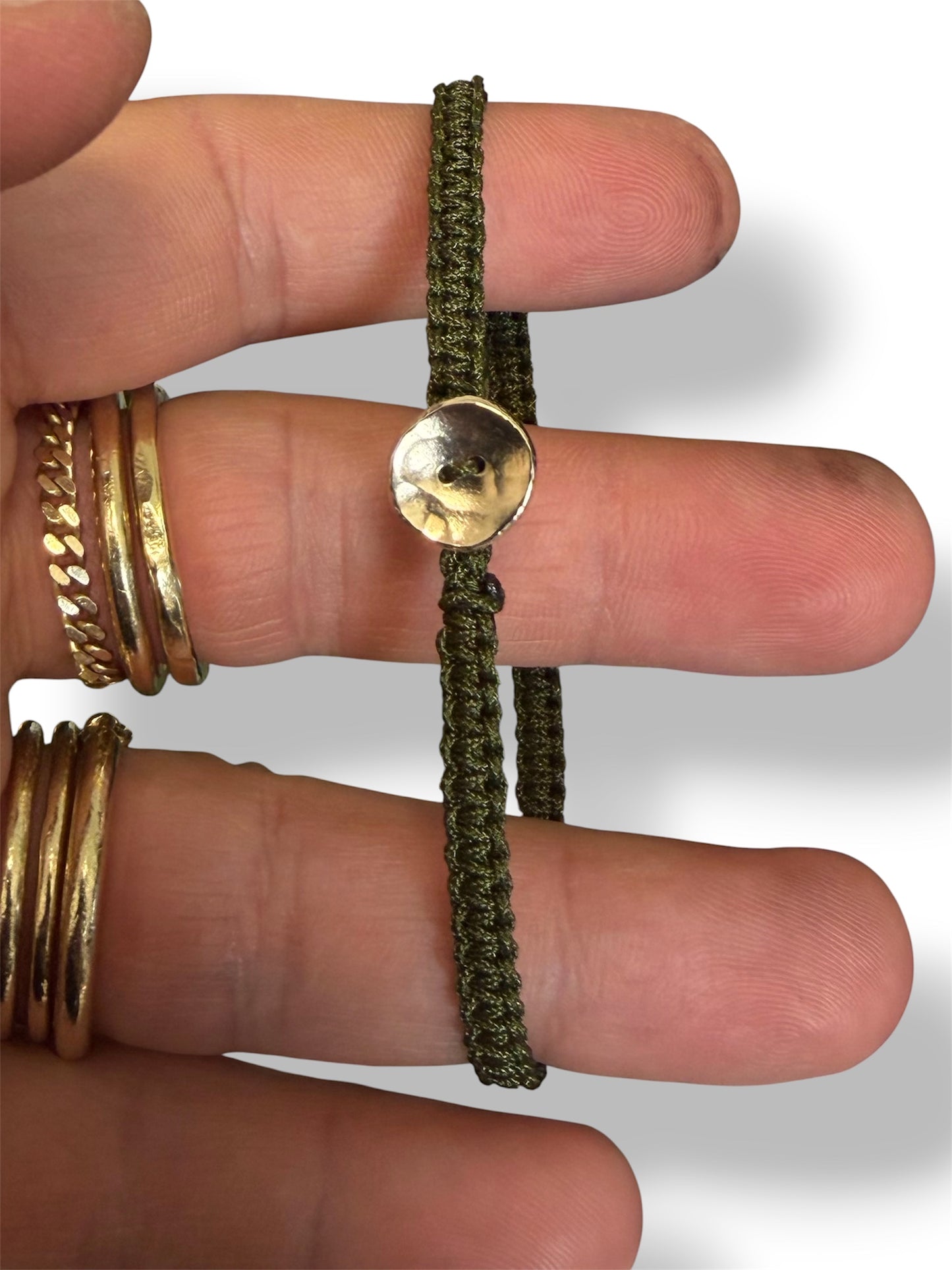 Gold Button Red String Bracelet